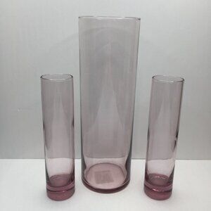 Vintage Set of 3 Libbey Amethyst Glass Bud Vases Home Bathroom Decor 10.5" 7.5"